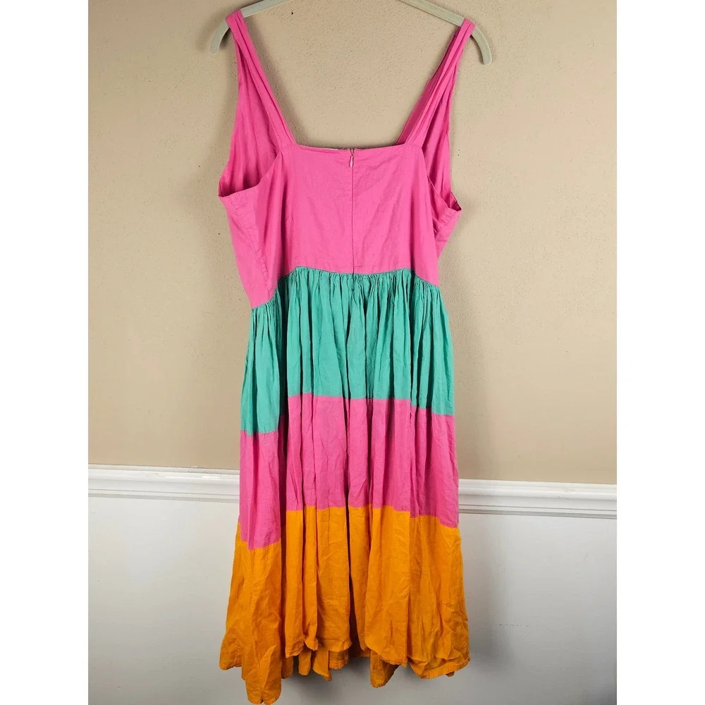 Mira Womens Rainbow Tiered Tank Midi Dress Large